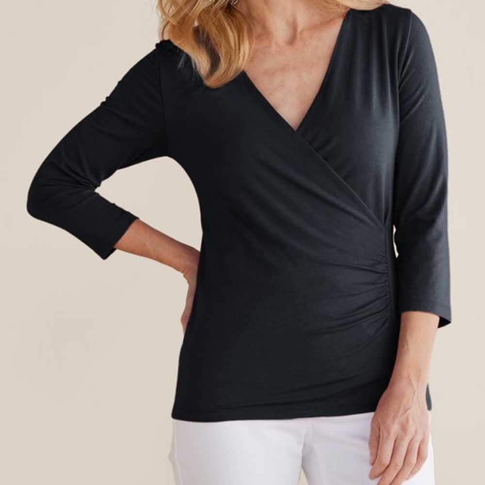 Soft Surroundings Black Wrap Blouse.